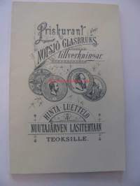 Hinta-luettelo Nuutajärven lasitehtaan teoksille. Priskurant öfver Notsjö glasbruks tillverkninqar
