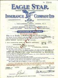 Eagle Star Insurance Co Ltd London  1948 - vakuutuskirja