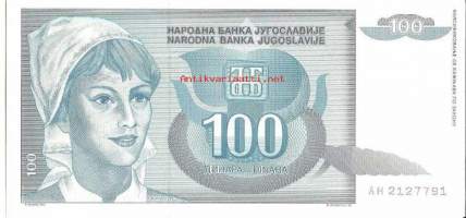 Jugoslavia 100 dinara 1992 seteli
