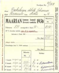 Maarian kunnan kunnallisverot 1936  kuitti - firmalomake