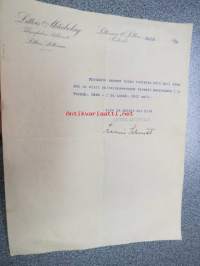 Littois Ab, työtodistus Karl Janssonille 12.10.1910, varastoesimiehenä, kirjoituksen allekirjoittanut Louis Schnitt, tätä samaa henkilöä syytettiin 1918