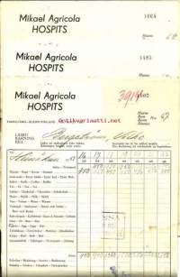 Mikael Agricola Hospits Turku 1951 hotellilasku  - firmalomake 3 kpl