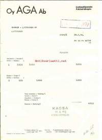 Aga Oy laskujäljennös  1958 - firmalomake