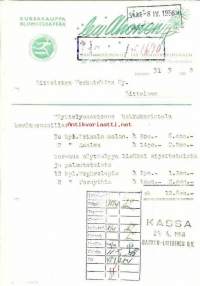 Kukkakauppa Lea Ahonen Littoisten Verkatehdas Oy:n Kevätmessujen näyttelyosaston kukkakoristelu lasku 1958 - firmalomake