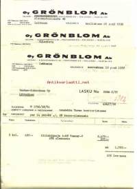 Grönblom Oy , lasku 1958  - firmalomake 3 kpl