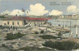 Helsinki  H.S.S. paviljonki - paikkakuntakortti, kulkenut 30.8.1910 toinen merkki pois