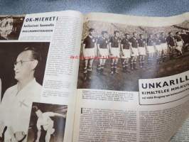 Urheilun Kuva-aitta 1954 nr 5, sis. mm. seur. artikkelit, kuvat, mainokset; Kansikuva John Landy / Denis Johansson, Jyväskylä - pesäpalloilu, Kalevi Lehtovirta,