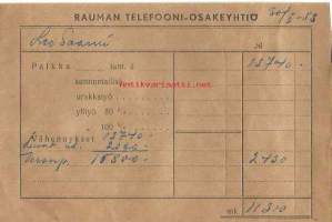 Rauman Telefooni  Oy  tammikuu 1953    firmakuori - palkkapussi