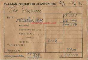 Rauman Telefooni  Oy  kesäkuu  1956    firmakuori - palkkapussi