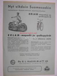 Monark Erlan mopedit ja polkupyörät  (Oy G.L. Hasselblatt Ab, Vaasa) -myyntiesite  (esite on arviolta 1950-luvun lopulta)