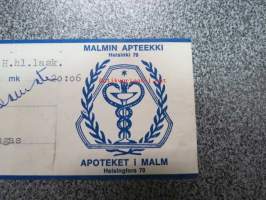 Malmin Apteekki - Apoteket i Malm, 30.9.1968 -apteekkisignatuuri