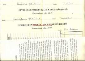 Oppikoulunopettajien jäenmaksut 1952 ja 1953 mm kuvataiteilija ja kuvaamataidon opettaja Vappu Heiska (1921–1993) nimikirjoitus