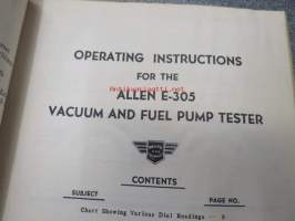 Allen Model E-305 vacuum and fuel pump tester operating instructions -testauslaitteen käyttöohjekirja englanniksi