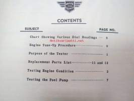 Allen Model E-305 vacuum and fuel pump tester operating instructions -testauslaitteen käyttöohjekirja englanniksi