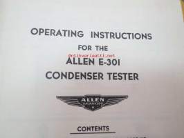 Allen Model E-301 Condenser tester operating instructions -testauslaitteen käyttöohjekirja englanniksi