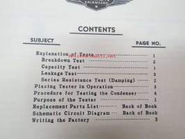 Allen Model E-301 Condenser tester operating instructions -testauslaitteen käyttöohjekirja englanniksi