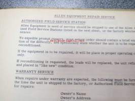 Allen Model E-314 Dwell-Tach tester operating instructions -testauslaitteen käyttöohjekirja englanniksi