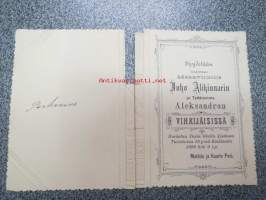 Vihkiäiskutsu Juho Alikinnari &amp; Aleksandra Pasi 16.6.1898 Kurkelan Pasin tilalla Liedossa