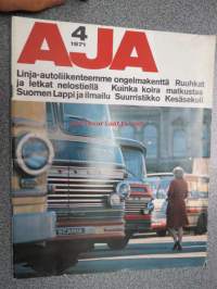 Aja 1971 nr 4 -Oy Scan-Auto Ab Saab &amp; Scania asiakaslehti, sis. mm.: ruuhkat ja letkat nelostiellä, Scania CR 111 M, Autoemäntä- ja kuljettajahaastattelut...