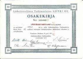 Lääketieteellinen Tutkimuslaitos Säveri Oy, osakekirja Kuopio 28.10.1974