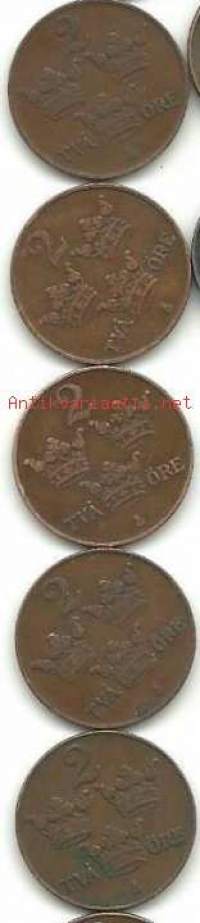Ruotsi 2 öre  1925, 1929,1930 ja 1939  yht 4 kpl