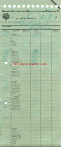 Maanviljelijäin Maitokeskus Oy Leipomo, tilaus mm 50 polakkaa  - firmalomake  1953