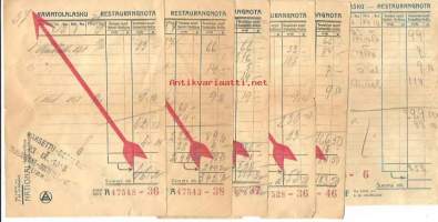 Mitä syötiin entä  juotiin ravintolassa sota-aikaan ja mitä se  maksoi,  7 ravintolalaskua   - firmalomake