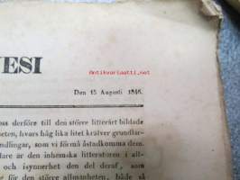 Kallavesi -  Bihang till Saima 1846 nr 1-18 -kirjallisuusaiheinen Saima-lehden liite, koko vuoden numerot yhteen sidottuna, ruotsinkielinen