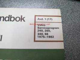 Volvo Servicehandbook - Reparation och underhåll Avd. 1 (17) Volvo serviceprogram 240, 260, 340, 66 1975-82 -korjaamokirjasarjan osa ruotsinkielellä