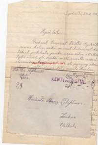 Kenttäpostikuori, sisältää kirjeen, 20.02.1942.  Kpk1/ 4806. Kirjeessä terveisiä Syväriltä.