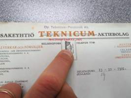 Oy Teknicum-Fennicum Ab, Helsinki 15.10.1921 -asiakirja