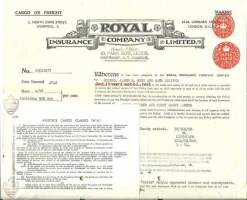 Royal Insurance Co Ltd , London 1958 - vakuutuskirja