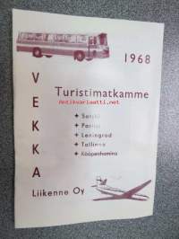 Vekka Liikenne Oy 1968 Turistimatkamme Sotshi, Pariisi, Leningrad, Tallinna, Kööpenhamina -bussimatkojen esite