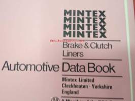 Mintex Brake &amp; Clutch liners Automotive data book -jarru- ja kytkinpintojen varaosaluettelo valmistajan merkkikohtaisine mitta- ym. tietoineen.