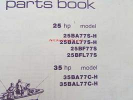 Johnson 25hp JA 35hp 1977 Parts book modelS 25BA77S-H, 25BAL77S-H, 25BF77S, 25BF77S, 35BA77C-H, 35BAL77C-H.