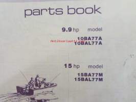 Johnson 9,9hp ja 15hp 1977 Parts book models 10BA77A, 10BAL77A, 15BA77M, 15BAL77M