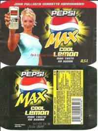 Pepsi Max Cool Lemon, joka pullosta viihdettä kännykkään  - juomaetiketti