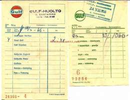 Gulf huoltoasemakuitti  1950 - 60 luku - firmalomake  2 eril