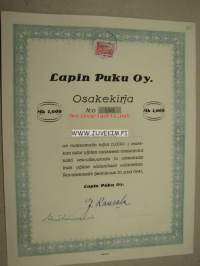 Lapin Puku Oy 1000 mk nr 488 -osakekirja