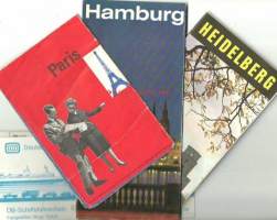 Paris, Hamburg ja Heidelberg vanhoja matkailukarttoja kartta 3 kpl