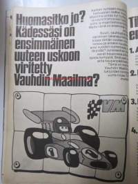 Vauhdin maailma 1975 nr 9 -sis. mm. seur. artikkelit / kuvat / mainokset; Suzuki Wankel, Lella Lombardi, MM-Motocross, Ford Escort, Solifer, Ari Vatanen