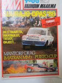 Vauhdin Maailma 1980 nr 9 -mm. Kuukauden profiili Lasse Lampi, VM maistelee Audi200T ja Renault 5 Turbo, Mantorp Drag Race &quot;ennätysmurskajaiset&quot;, Euroopan GP radat