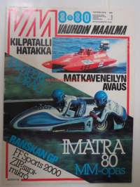 Vauhdin Maailma 1980 nr 8 -mm. Kuukauden profiili Hannu Mikkola, VM maistelee b &amp; b Granal makeilu Golf ja Yamaha XS 400 jenkkityyliä Japanista, Drag Race Tampere