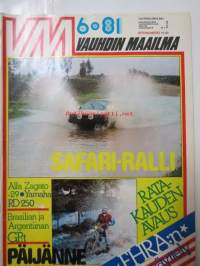 Vauhdin Maailma 1981 nr 6 -mm. FHRA Car Show 1981 helsingin jäähallissa, Rally Csta Smeralda, Drag racing, Indiapolis 500 mailia Johnny Rutherford &quot;Teksasin