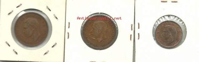 Englanti 1 farting 1951, half penny 1930 ja 1941