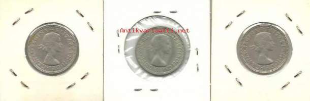 Englanti 1 shilling 1953, 1958 ja 1961