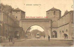 Munchen Sendlinger Tor - paikkakuntakortti, raitiotievaunu kulkenut  28.8.1922