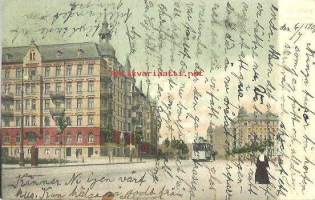 Göteborg Linnegatan - paikkakuntakortti, raitiotievaunu kulkenut 6.7.1906