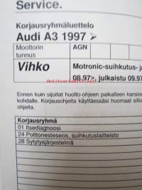 Korjausohjeet Audi A3 1997 -Motronic-suihkutus- ja sytytysjärjestelmä (4-syl.) Moottorin tunnus AGN.