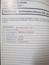 Korjausohjeiden Volkswagen Transporter 1991&gt;, Automaattivaihteisto 098, vaihteiston tunnuskirjaimet AXX, AXW, AXY, ARW, CEU, CEV, CKB, CHZ, CKA, CHY, CFZ, CGA, CGK,